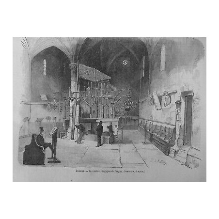 1867 MONDE JUIF POLOGNE BOHEME VIEILLE SYNAGOGUE PRAGUE DESSIN KATOW