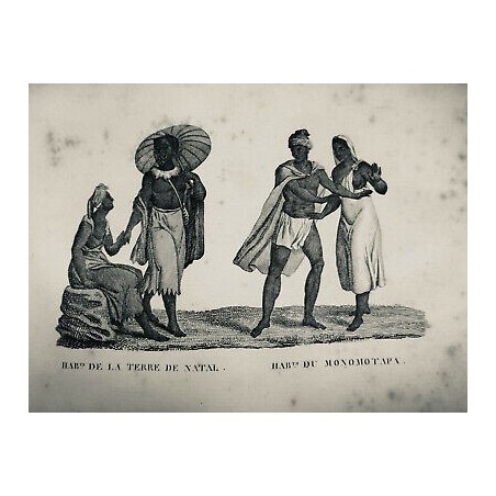 1819 GRAVURE ESTAMPES MOEURS COSTUME NATAL MONOMOTAPA ZIMBABWE