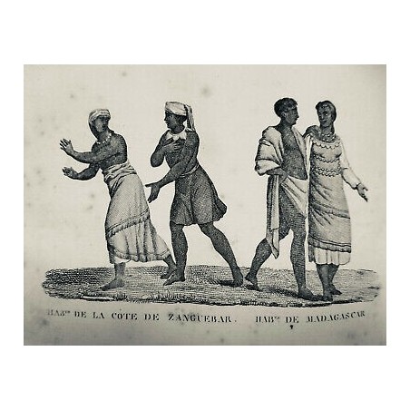 1819 GRAVURE ESTAMPES MOEURS COSTUME ZANZIBAR MADAGASCARD