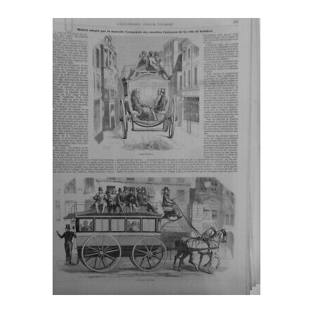 1855 I OMNIBUS COMPAGNIE LONDRES INTERIEUR EXTERIEUR CHEVAUX COCHER