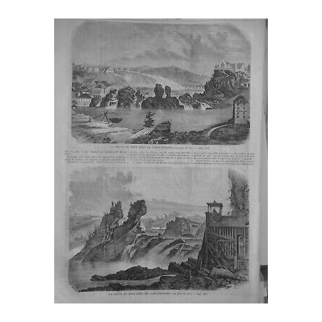 1860 RHIN SCHAFFHAUSEN CASCADE FLEUVE MONTAGNES ALPES CHUTE