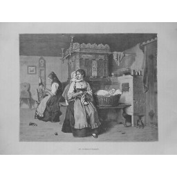 1887 FLANDRE INTERIEUR FLAMAND FEMMES ENFANT TRICOT LAINE