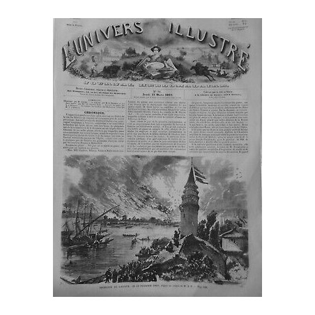 1860 UI CONSTANTINOPLE TURQUIE EMPIRE OTTOMAN INCENDIE MAISONS GALATA