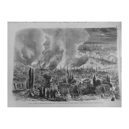 1870 MI CONSTANTINOPLE TURQUIE EMPIRE OTTOMAN INCENDIE PERA FLAMME TOUR GALATA