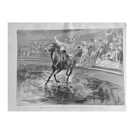 1897 MI CIRQUE TEXAS PISTE CHEVAUX PLONGEURS PANTOMIME NAUTIQUE PARYS