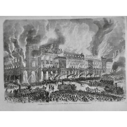 1867 MI INCENDIE FEU LONDRES THEATRE OPERA HAY MARKET SECOURS POMPIER EAU