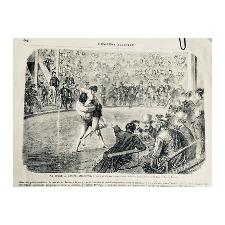 1868 UI LUTTE ARENE ATHLETIQUE HOMME MASQUÉ COMBAT MARSEILLE JEUNE DESSIN LIX