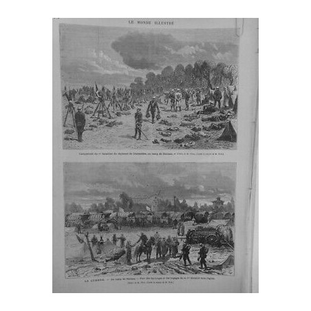 1877 MI GUERRE CAMPEMENT BATAILLON REGIMENT BANIASA EQUIPAGES DESSIN M.FERAT