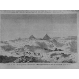 1859 MI EGYPTE EGYPTOLOGUE PYRAMIDES GISEH DESERT CHAMEAUX TABLEAU BAR