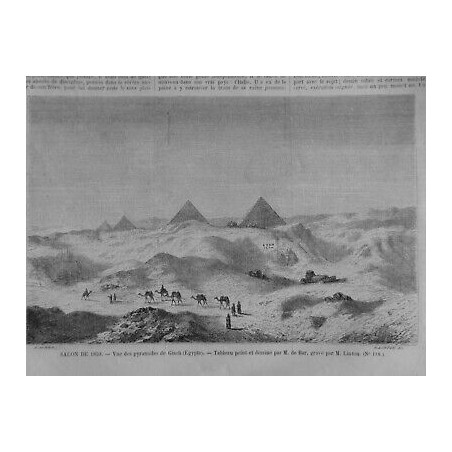 1859 MI EGYPTE EGYPTOLOGUE PYRAMIDES GISEH DESERT CHAMEAUX TABLEAU BAR