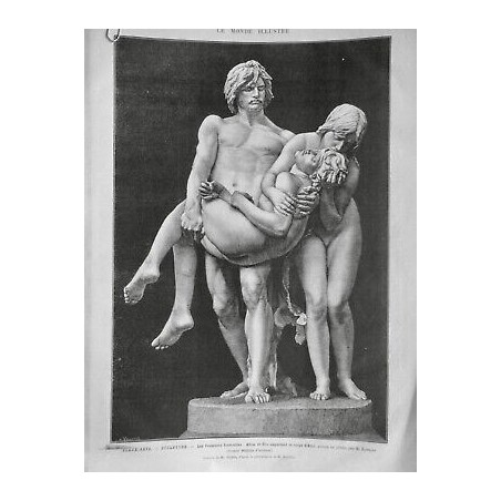 1879 MI SCULPTEUR SCULTURE BARRIAS ADAM EVE CORPS ABEL GROUPE PLATRE