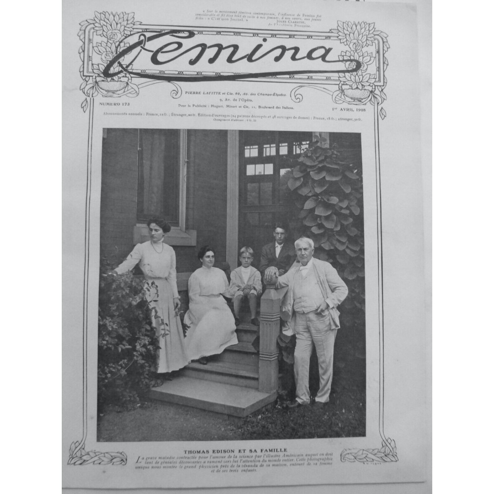 1908 F  THOMAS EDISON CELEBRE PHYSICIEN FAMILLE