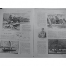 1889 I ILE SAMOA PLACE APIA VUE INTERIEURE MAISON COMMUNE PIROGUE CARTE