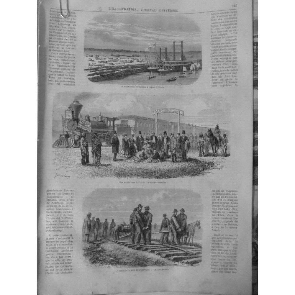 1868 CHEMIN DE FER U S A PACIFIQUE OMAHA SALT LAKE CITY 3 JOURNAUX