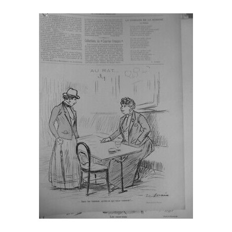 1890 COUPLE FEMME GENRE CF AU RAT BISTROT CRITIQUE ANTIFEMINISTE DESSIN FORAIN