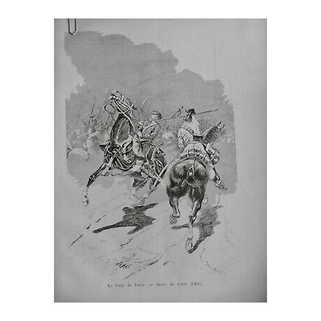 1884 VM ESCRIME DUEL EQUESTRE SABRE COUP LANCE DESSIN CARAN D ACHE