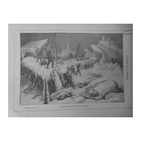 1890 MJ CHASSE OURS POLAIRE RESISTENT ATTAQUE CHASSEURS DESSIN GAMBERINI