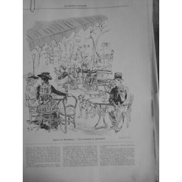 1890 BAR CAFE RESTAURANT CF ARRIVEE PRINTEMPS TERRASSES REMPLIES DESSIN F.LUNEL