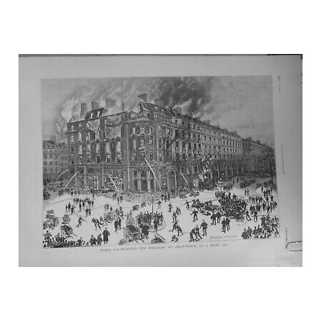 1881 INCENDIE PARIS MAGASIN PRINTEMPS POMPIER CANON EAU