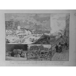 1887 UI PARIS CONSTRUCTION RESERVOIR BUTTE MONTMARTRE DESSIN PAILLARD