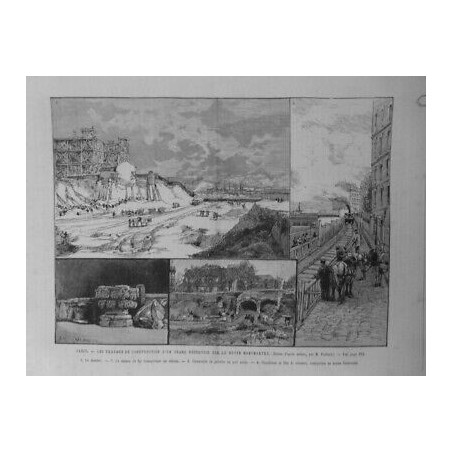 1887 UI PARIS CONSTRUCTION RESERVOIR BUTTE MONTMARTRE DESSIN PAILLARD