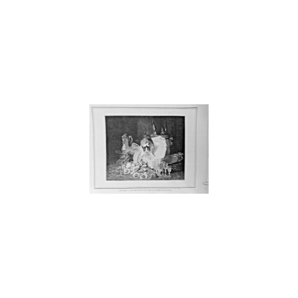 1887 UI BEAUX ARTS PIEDS DANS LE PLAT CHAT HUITRES TABLEAU MONGINOT