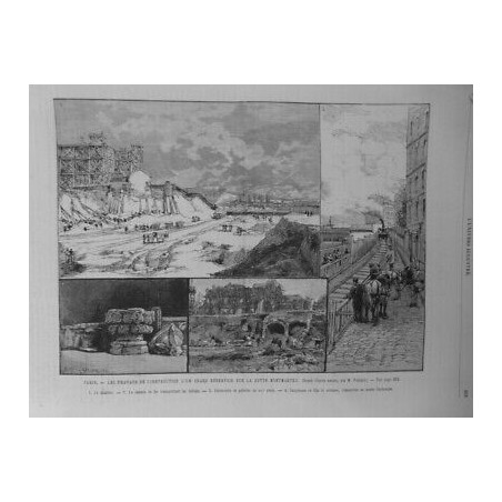 1887 UI PARIS TRAVAUX BUTTE MONTMARTRE GRAND RESERVOIR CHEMIN FER