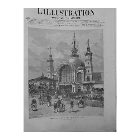 1887 HAVRE EXPOSITION MARITIME ENTREE FACADE EDIFICE JARDIN