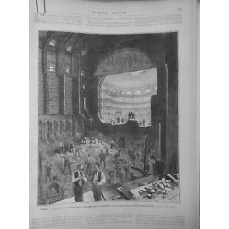 1879 PARIS SCENE SALLE THEATRE ITALIEN DEMOLITION ETS FINANCIER