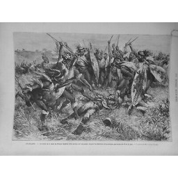 1879 ZOULOULAND SCENE MORT PRINCE IMPERIAL INDIGENE LANCES BOUCLIER