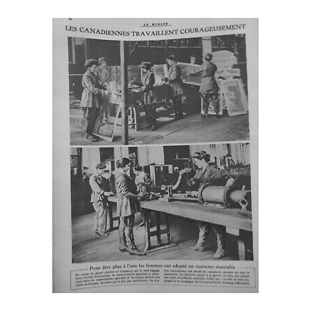 1917 FEMMES 14/18 CANADIENNES TRAVAILLENT COURAGEUSEMENT ADOPTE COSTUME MASCULIN