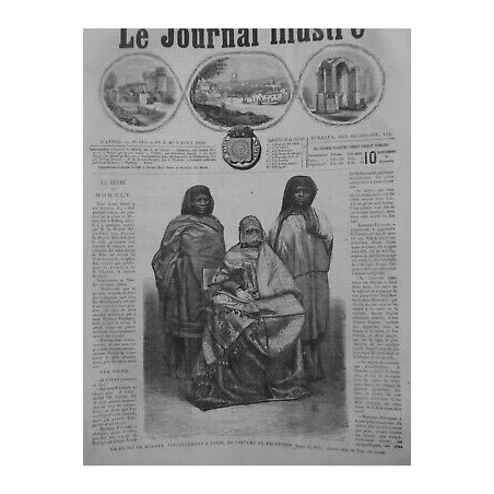 1868 FEMMES VOILE REINE MOHELY COSTUME RECEPTION DESSIN BIDA