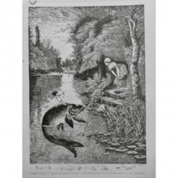 1885 VM POISSON D AVRIL FLEUVE JEUNE FILLE BERGE ENFANT ARC FLECHE OUDARD