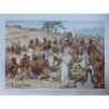 1880 GRAVURE AFRIQUE HAUT CONGO MARCHÉ HABITANTS CHIEN COQ ECHANGE