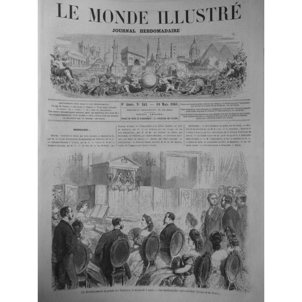 1864 MI DIVERTISSEMENT PALAIS TUILERIES MARIONNETTES VALMONDOISES CROQUIS MOULIN