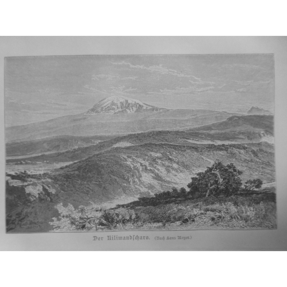 1880 GRAVURE AFRIQUE TANZANIE MONTAGNE KILIMANDJARO KILIMANJARO