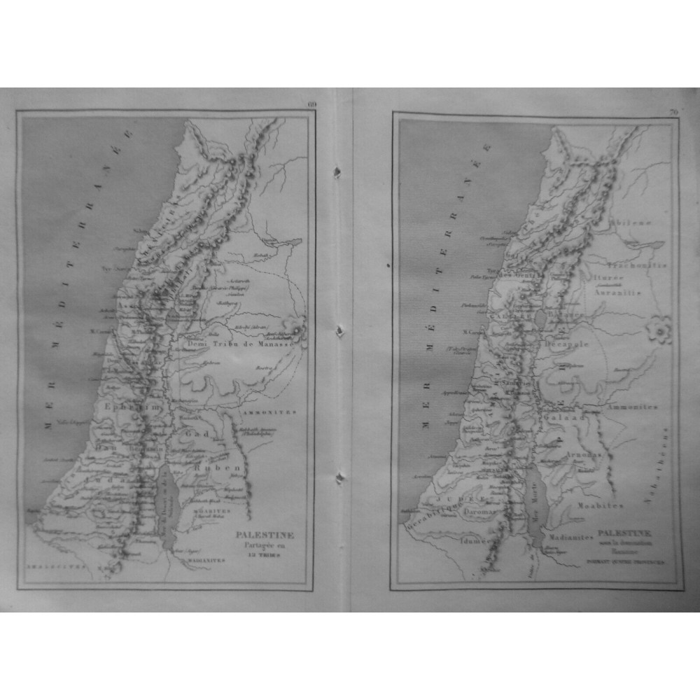 1841 GRAVURE CARTES PALESTINE DOUZE TRIBUS PROVINCES ROMAINES JERUSALEM JUDEE