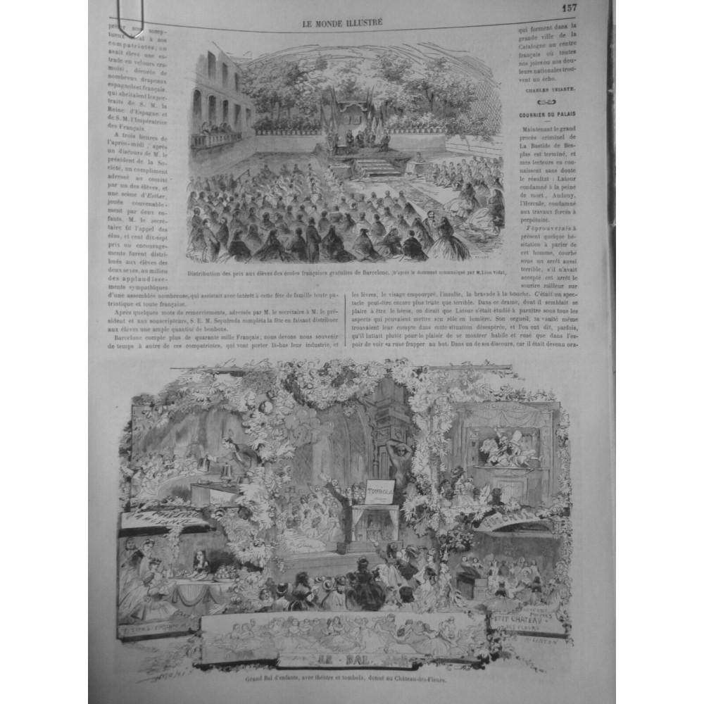 1864 MI GRAND BAL ENFANTS THEATRE TOMBOLA DISTRIBUTION PRIX ELEVES