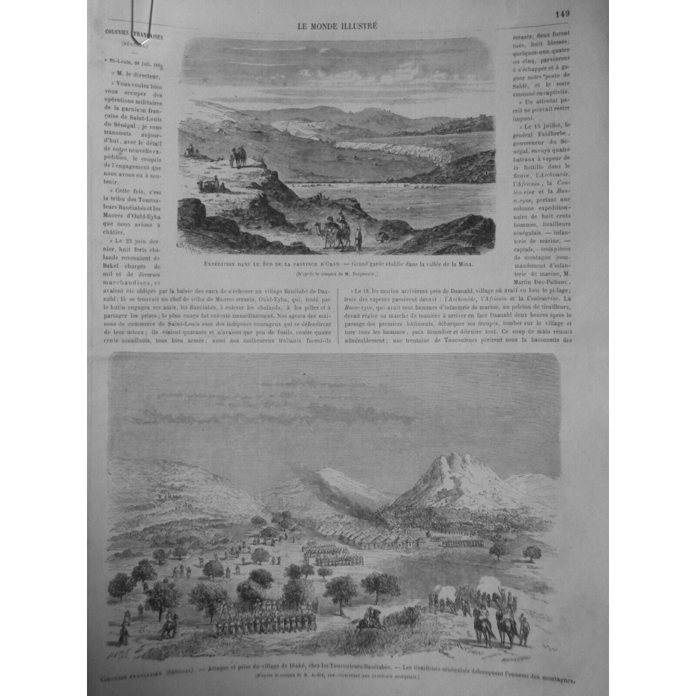 1864 MI ORAN GARDE VALEE MINA COLONIE FRANCAISE SENEGAL PRISE VILLAGE DIAKE