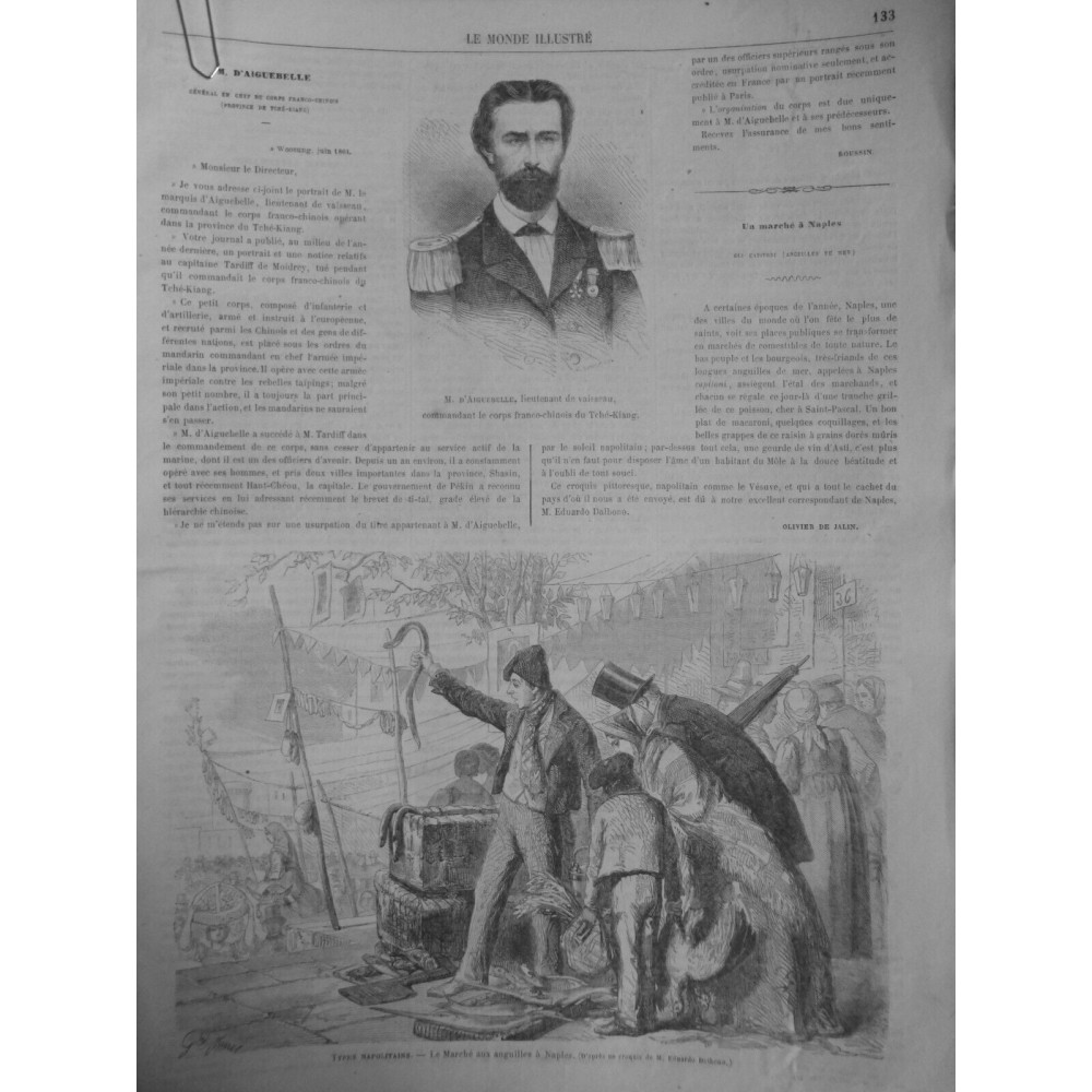 1864 MI MARCHE ANGUILLES NAPLES M.AIGUEBELLE COMMANDANT TCHE KIANG