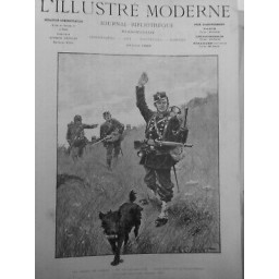 1888 CHIENS GUERRE DEVANT EN RECONNAISSANCE DESSIN EUGENE COURBOIN