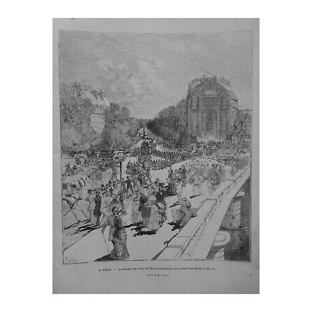 1881 MI PARIS MONOME ELEVES ECOLE POLYTECHNIQUE PLACE SAINT MICHEL DESSIN LEPERE