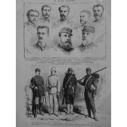 1881 MI GUERRE PACIFIQUE CHEFS OFFICIERS ARMEE CHILIENNE COSTUMES SOLDATS