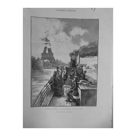 1889 PARIS GIBOULEE MARS PROMENADE BATEAU-MOUCHE PONT D'IENA