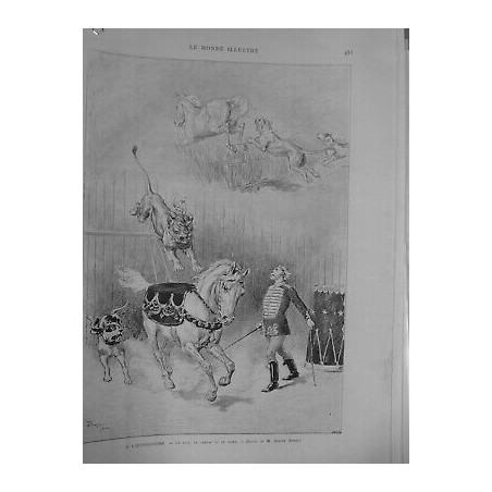 1889 CIRQUE DOMPTEUR CHEVAL LION CHIEN HIPPODROME