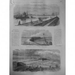 1869 JI CHEMIN FER BARRAGE DE L' ESCAUT DESSIN BLANCHARD