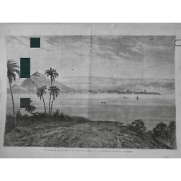 1869 UI PANAMA VUE GENERALE VIILE GOLFE AQUARELLE M.E.HILDEBRANDT