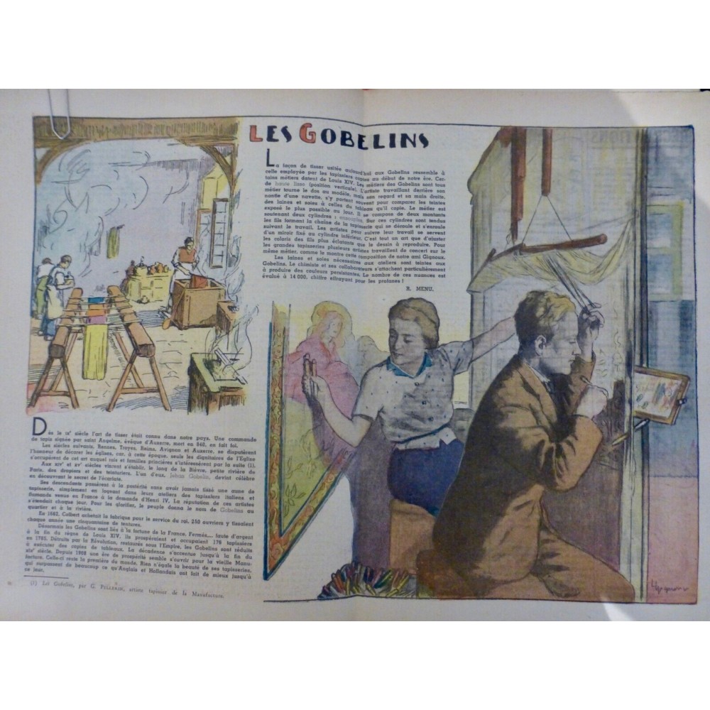 1938 LP FRANCE GOBELINS TISSAGE ATELIER NAVETTE FIL ARTISTE TAPISSERIE TABLEAU