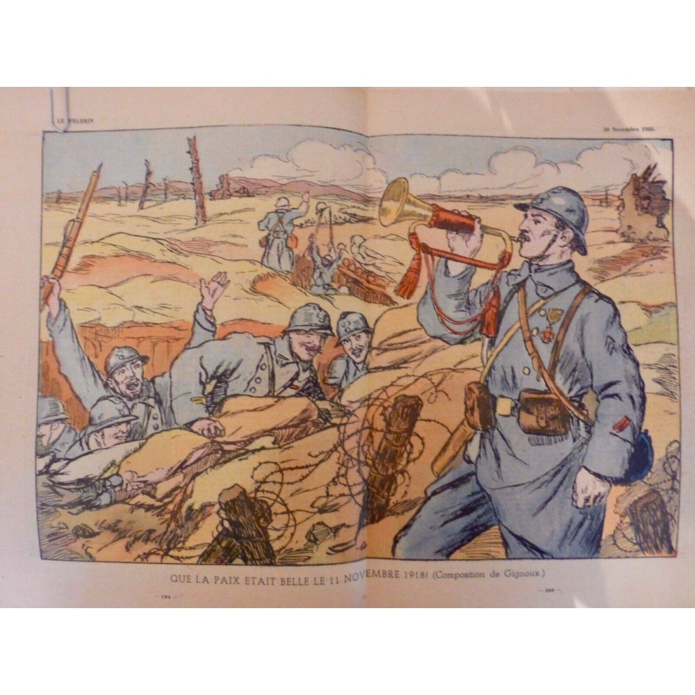 1935 LP GUERRE FRONT SOLDAT 11 NOVEMBRE ARMISTICE CLAIRON PAIX DESSIN CIGNOUX