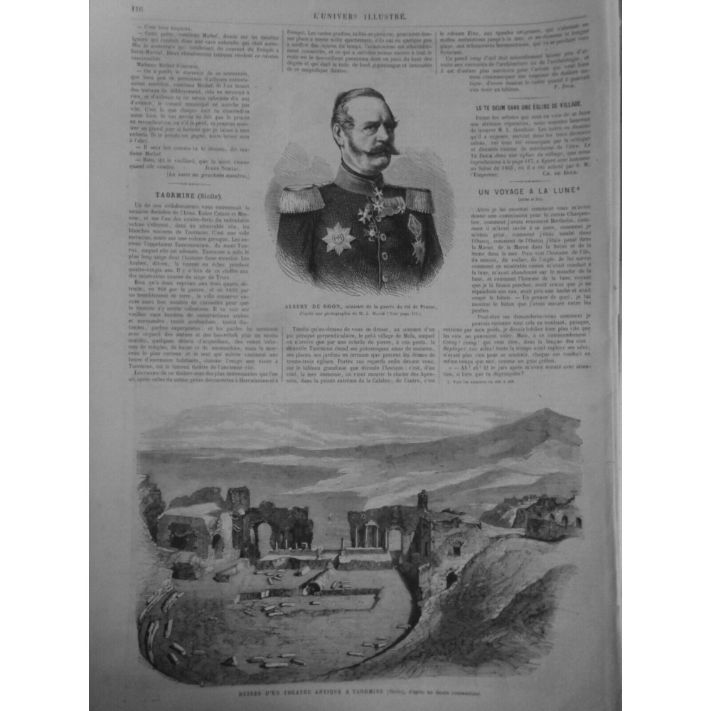 1862 UI ALBERT BOON MINISTRE GUERRE ROI PRUSSE RUINES THEATRE ANTIQUE TAORMINE